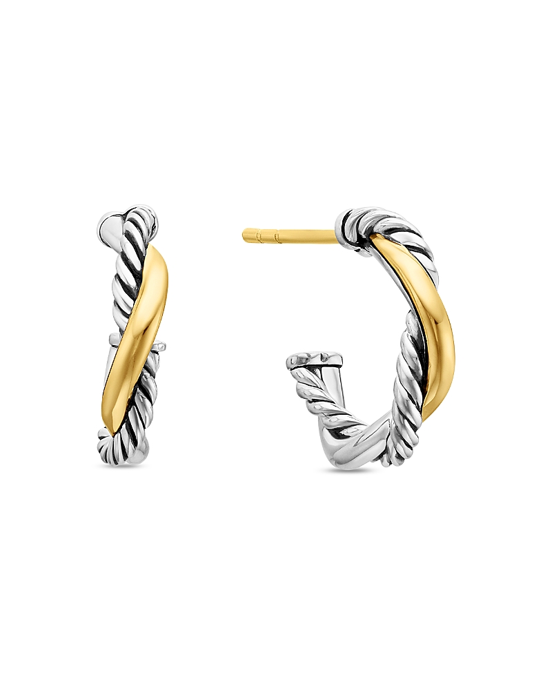 David Yurman Petite Infinity Huggie Hoop Earrings in Sterling Silver with 14K Yellow Gold