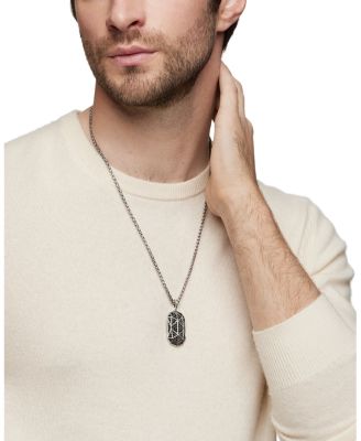 Men's Torqued Faceted Amulet in Sterling Silver with Black Diamonds, 37mm