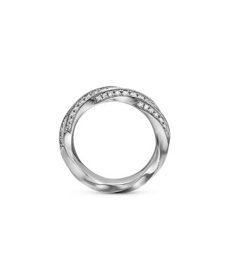 Cable Edge Band Ring in Recycled Sterling Silver with Pav&eacute; Diamonds