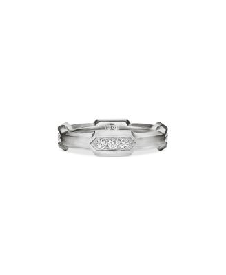 Men's Hex Station Band Ring in Sterling Silver with Diamonds, 6mm