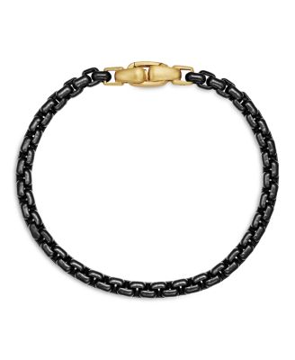 Men's Box Chain Bracelet in Sterling Silver or Stainless Steel with 14K Yellow Gold, 5mm