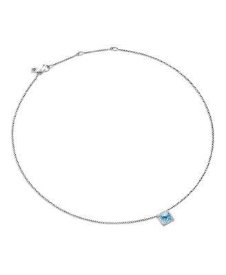 Sterling Silver Chatelaine Blue Topaz & Diamond Pendant Neckalce, 18" - Exclusive