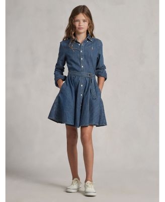 Girls' Denim Shirt Dress with Belt - Big Kid