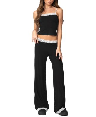  Domino Contrast Lace Trim Pants