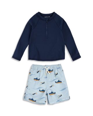 FIRSTS by petit lem - Boys' Long Sleeved Rash Guard & Shorts Two Piece Swimsuit - Baby