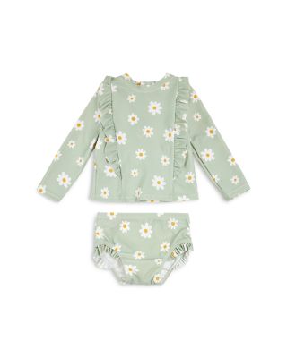 FIRSTS by petit lem - Girls' Daisy Print Long Sleeved Rash Guard Two Piece Swimsuit - Baby
