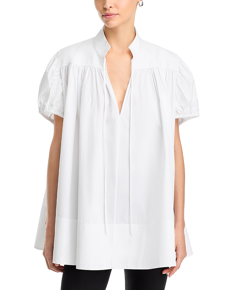 Co Gathered Short-sleeve Tton Tunic Top In White