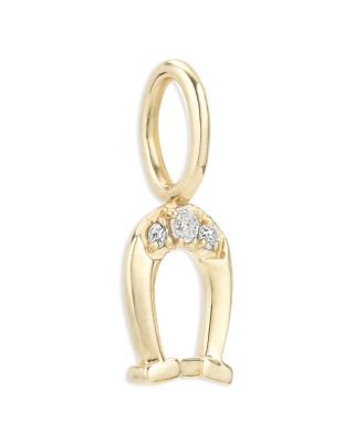 9K Yellow Gold Diamond Horseshoe Charm Pendant