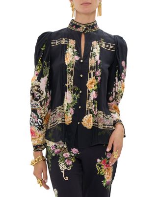 Camilla - Silk Puffed Shoulder Blouse in Adorned in Alexandria