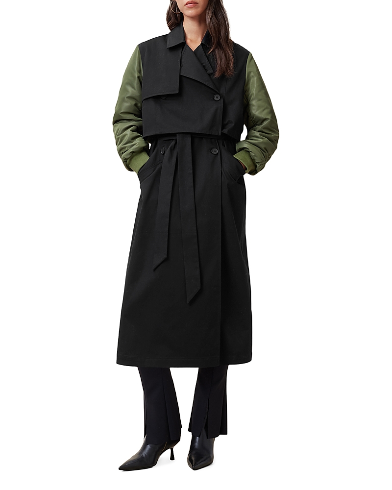 Allsaints Penni 2-in-1 Trench Bomber Jacket In Khaki Green