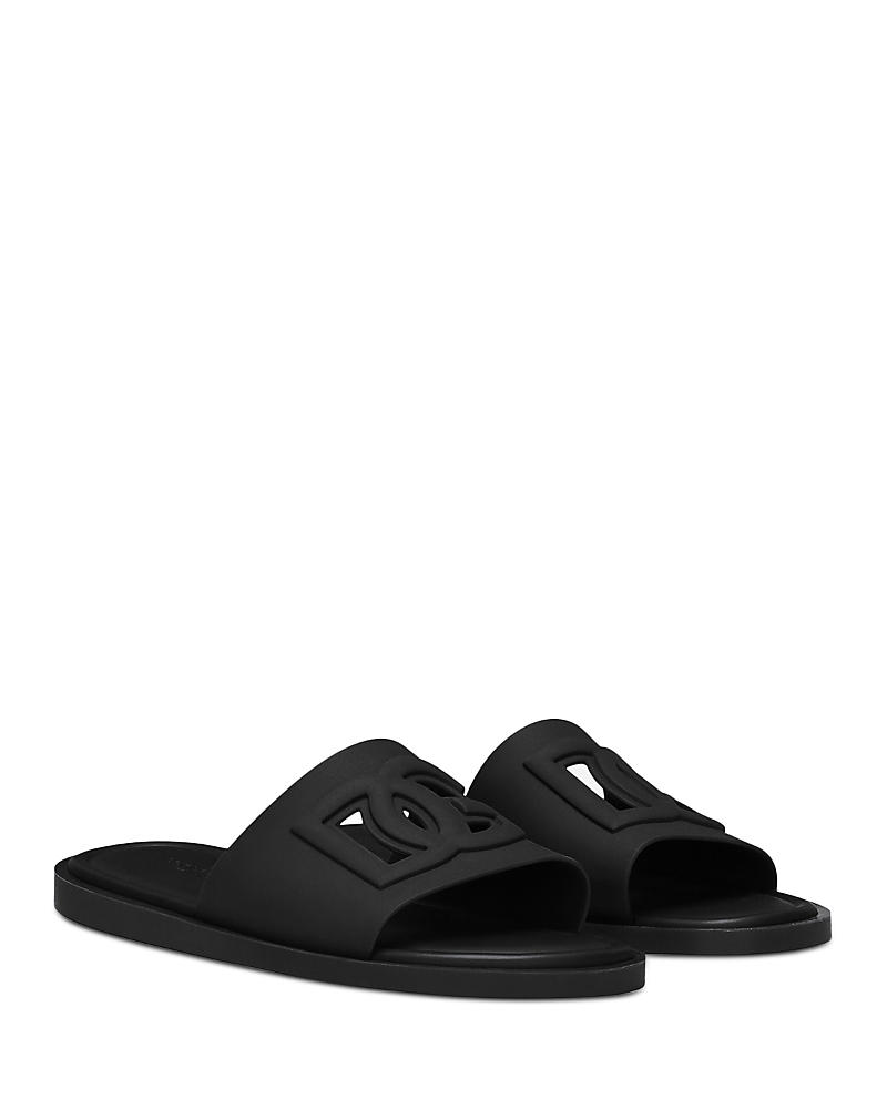 Dolce & Gabbana Slides Man Sandals Black Size 13 Leather In Gray
