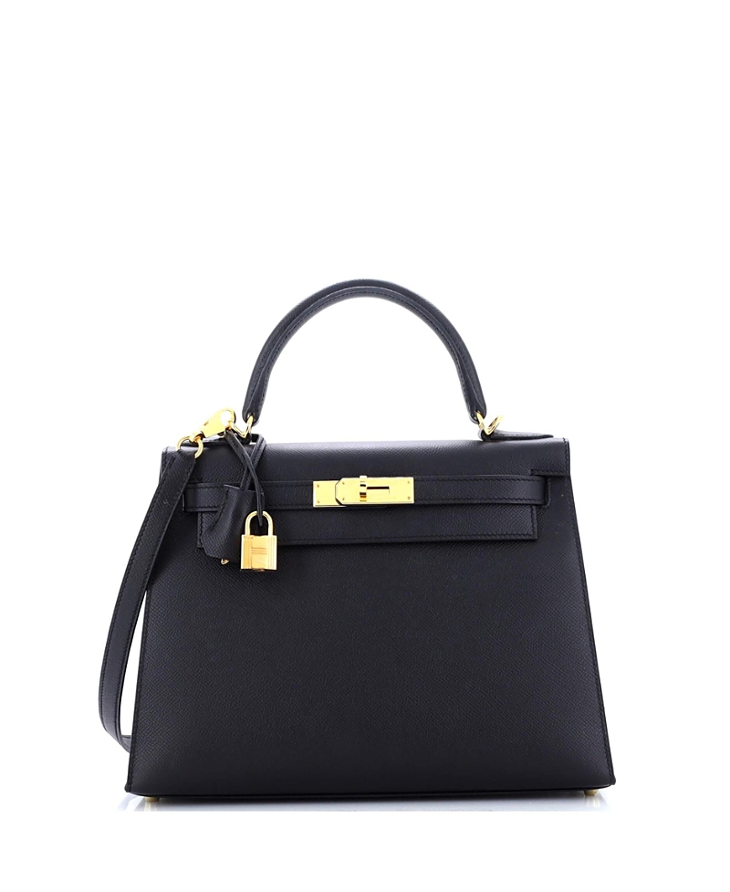 Pre-Owned Hermes Kelly 28 Handbag Black Epsom with Gold Hardware