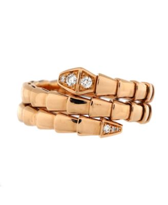 Pre-Owned Bvlgari - Serpenti Viper Two-Coil Ring 18K Rose Gold with Diamond