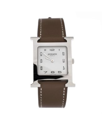 Pre-Owned Hermes Heure H Quartz Watch in Stainless Steel and Leather 26mm