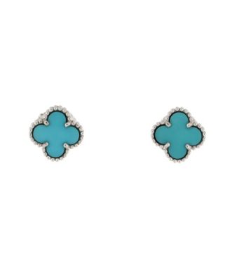 Pre-Owned Van Cleef & Arpels Sweet Alhambra Stud Earrings 18K White Gold and Turquoise