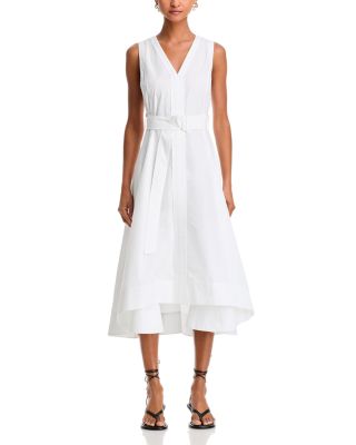 Sleeveless V Neck Belted Midi Dress