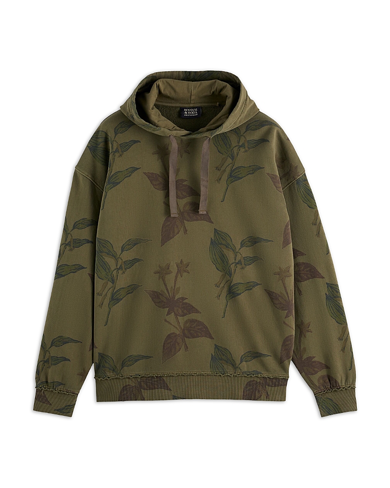 Scotch & Soda Loose Fit Over Dyed All Over Print Hoodie In Leafs