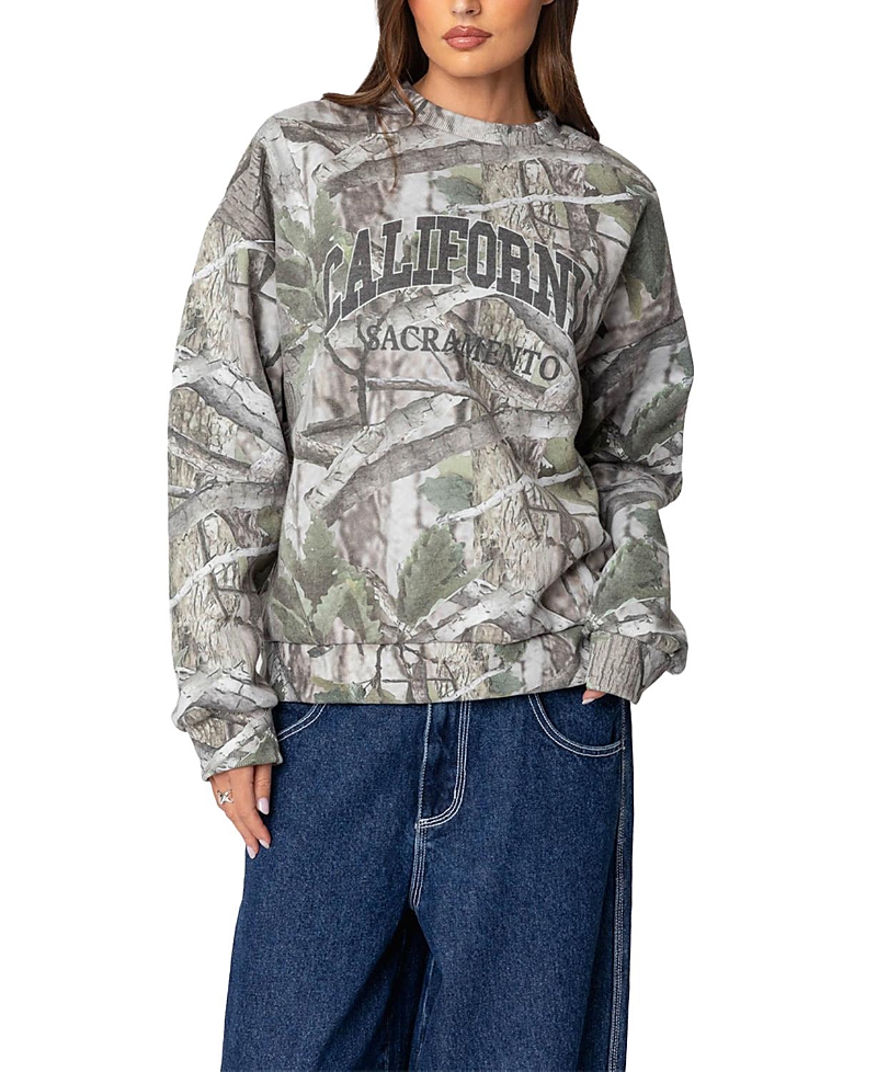Edikted Cali Baby Camo Sweatshirt In Olive