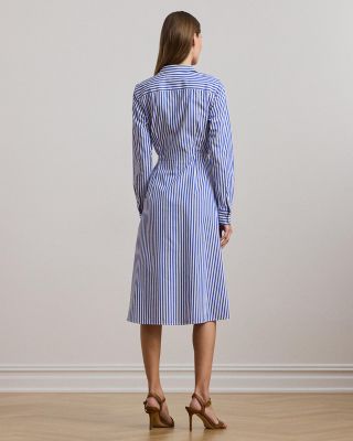 Striped Tie Front Broadcloth Shirt Dress