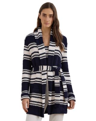 Ralph Lauren - Striped Belted Cotton Blend Cardigan