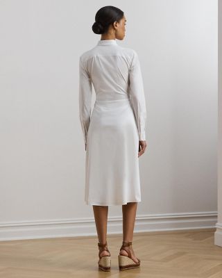Tie Front Cotton Blend Shirt Dress