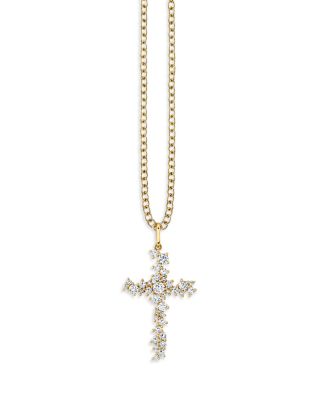Sydney Evan - 14K Yellow Gold Diamond Cluster Cross Pendant Necklace, 18"