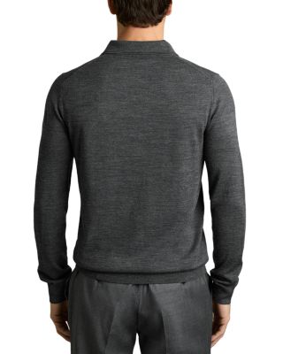 Regular Fit Quarter Button Merino Wool Polo Sweater 
