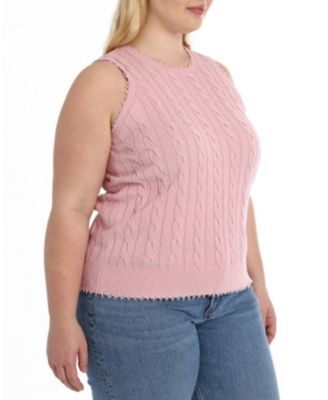 Plus Size Cotton Frayed Cable Tank Top