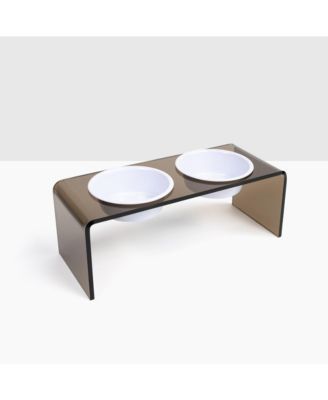 Medium Smoke Bronze Double Bowl Pet Feeder, 1 Quart Bowls