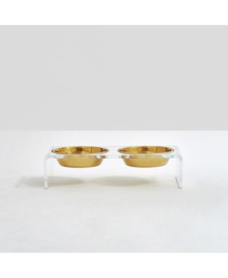 Small Clear Double Bowl Pet Feeder, 1 Quart Bowls