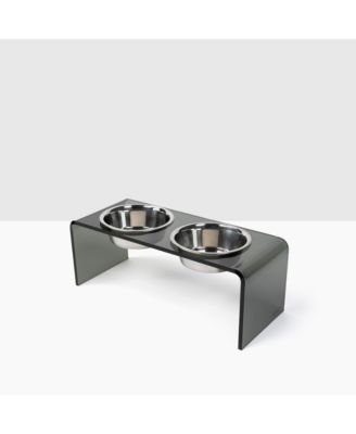 Medium Smoke Grey Small Double Bowl Feeder, 1 Quart Bowls