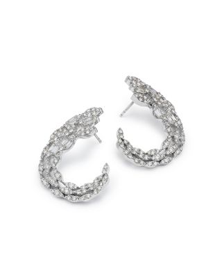 Diamond Round & Baguette Spiral Hoop Earrings in 14K White Gold, 1.75 tcw