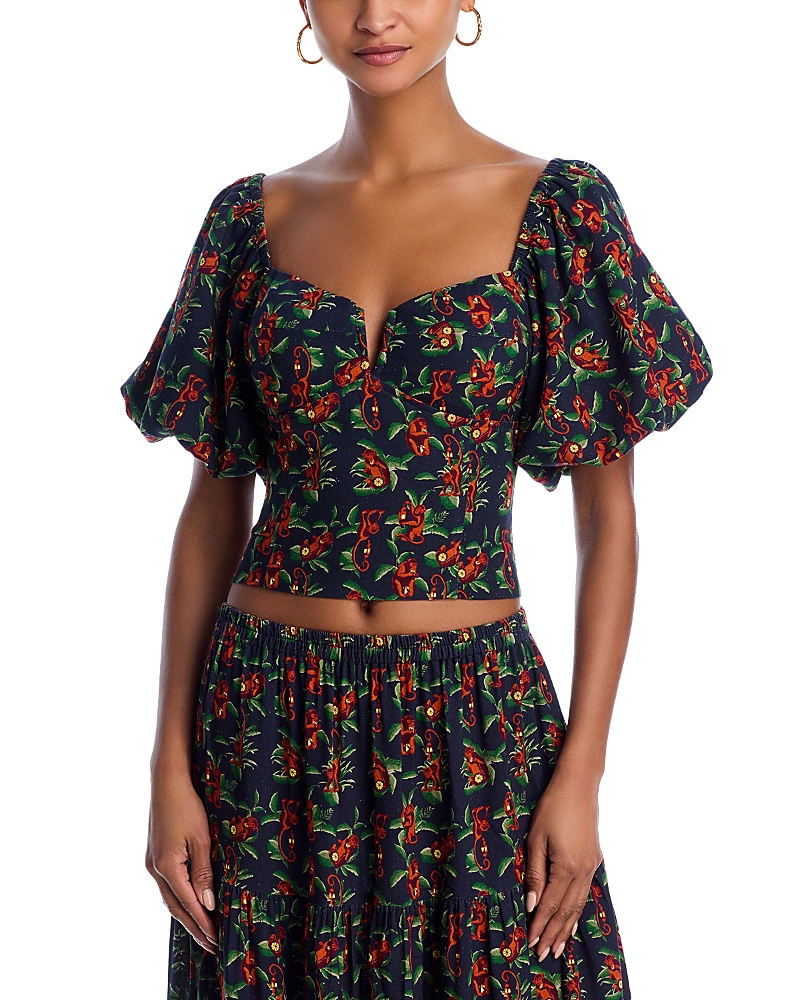 AQUA THE WHITE LOTUS X AQUA MONKEY PRINT TOP - EXCLUSIVE