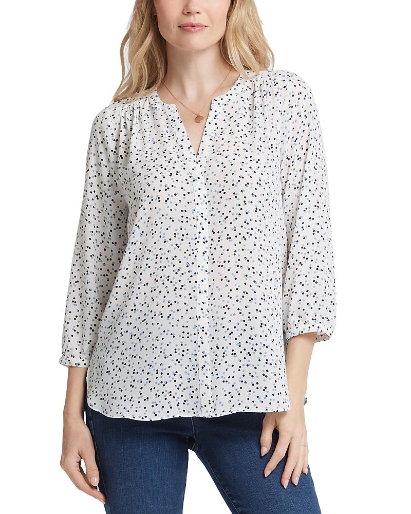 Nydj Three Quarter Sleeve Printed Pintucked Back Blouse