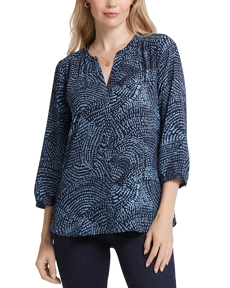 Nydj Three Quarter Sleeve Printed Pintucked Back Blouse