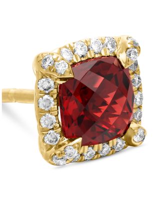 Petite Ch&acirc;telaine&reg; Pav&eacute; Bezel Stud Earrings in 18K Yellow Gold with Garnet and Diamonds, 5mm