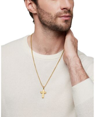 Men's Deco Cross Pendant in 18K Yellow Gold, 34mm