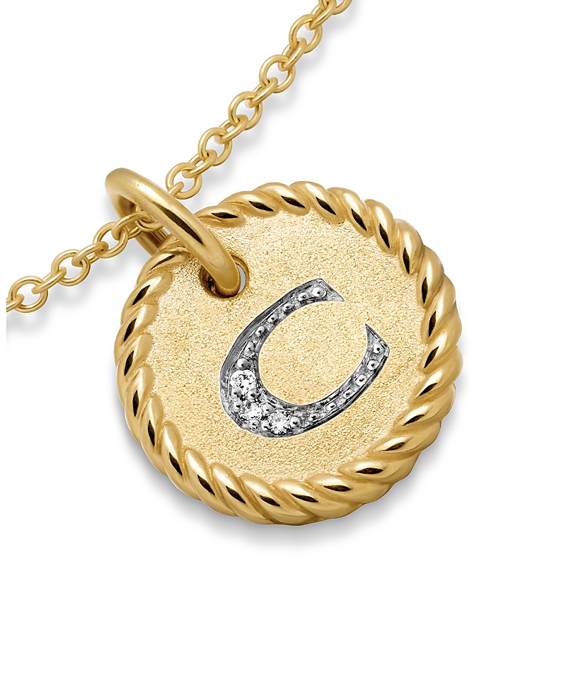 David Yurman Cable Collectibles Initial Pendant with Diamonds in Gold on Chain, 16-18