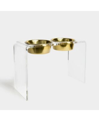 Tall Double Bowl Pet Feeder with Metal Bowls