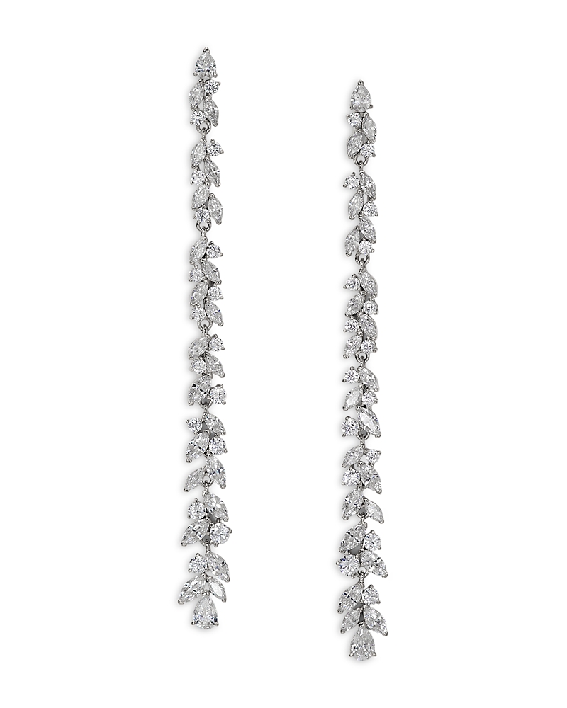 Nadri Sav Cubic Zirconia Cluster Linear Drop Earrings In Rhodium Plated In Silver