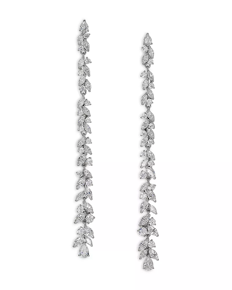 Nadri Sav Cubic Zirconia Cluster Linear Drop Earrings in Rhodium Plated
