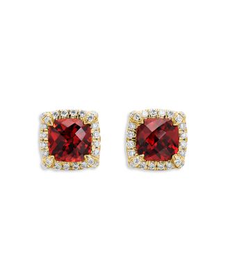 Petite Ch&acirc;telaine&reg; Pav&eacute; Bezel Stud Earrings in 18K Yellow Gold with Garnet and Diamonds, 5mm