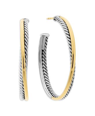 David Yurman - Sterling Silver & 18K Yellow Gold Crossover XL Hoop Earrings