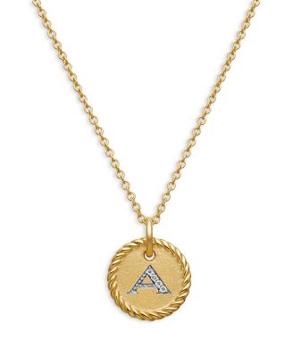 David Yurman - Cable Collectibles Initial Pendant with Diamonds in Gold on Chain, 16-18"