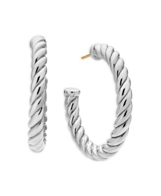 Sculpted Cable Hoop Earrings in Sterling Silver, 40mm