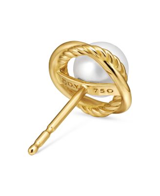 Crossover Infinity Pearl Stud Earrings in 18K Yellow Gold with Pearls, 10mm