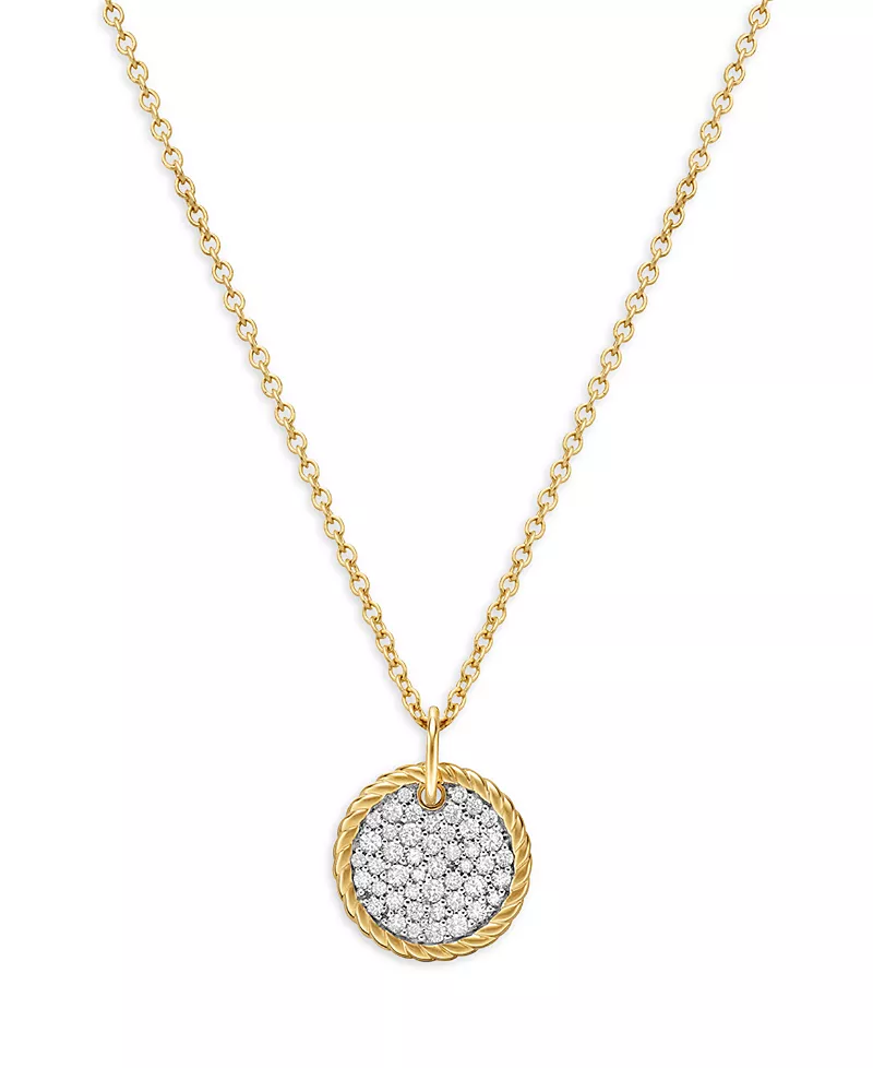 David Yurman Cable Collectibles Pave Charm Necklace with Diamonds in 18K Gold