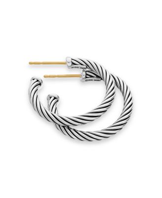 Cable Hoop Earrings in Sterling Silver, .75"