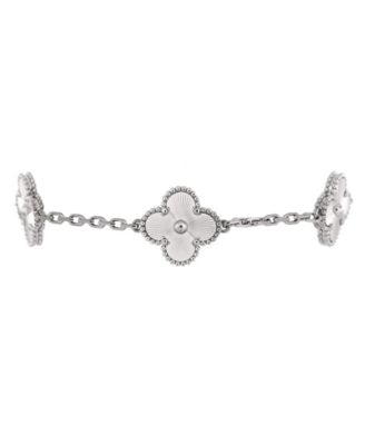 Pre-Owned Van Cleef & Arpels Vintage Alhambra 5 Motifs Bracelet Guilloche 18k White Gold