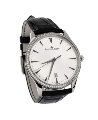 Master Ultra Thin Date Automatic Watch in White Gold and Alligator with Diamond Bezel 40mm